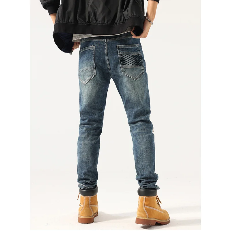 Streetwear Men 2022 New Pattern Vintage Small Straight Cylinder Self-cultivation Blue Temperament Jeans Autumn and Winter Female