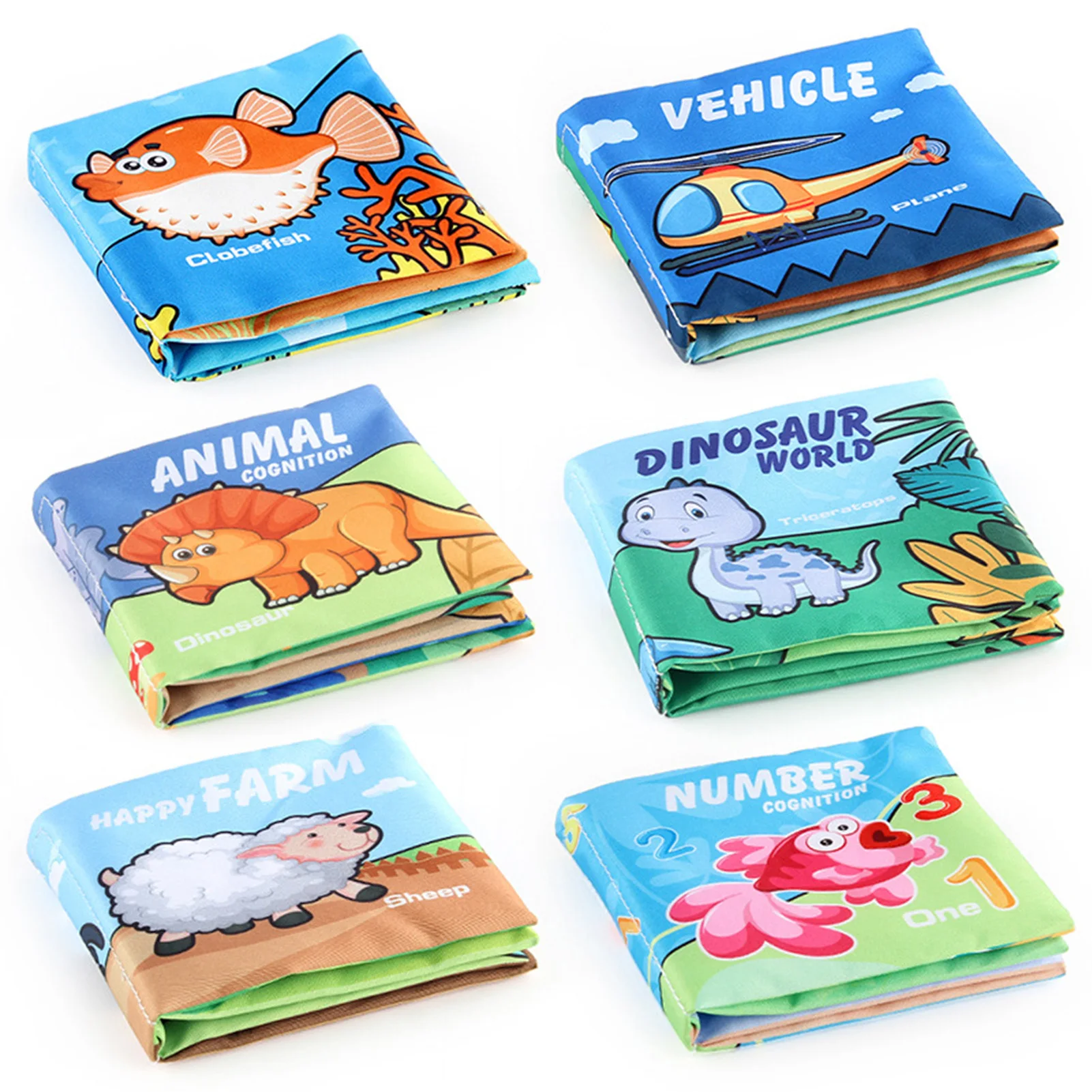 

6pcs Cloth Books For Babies Washable Kids Sensory Books Cloth Book For Early Education Animal Transportation Recognition Toy For