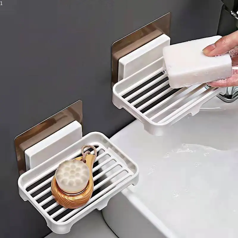 

Soap Dishes Box Wall Mounted Draining Rack Suction Cup Soap Dish Tray Soap Box Plastic Sponge Soaps Holder Bathroom Accessories