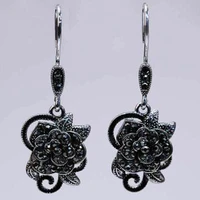 milangirl new luxury vintage black flower crystal design earrings for women party s jewelry