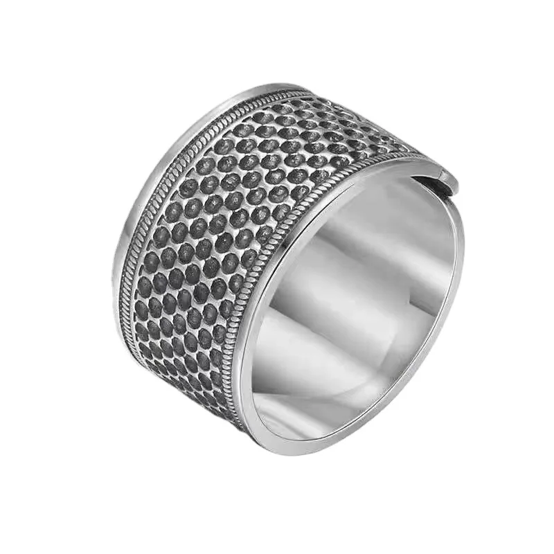 S925 Vintage Auspicious Cloud Ring Men's Fashion Thimble Ring Auspicious Lucky Personality Ring Gift