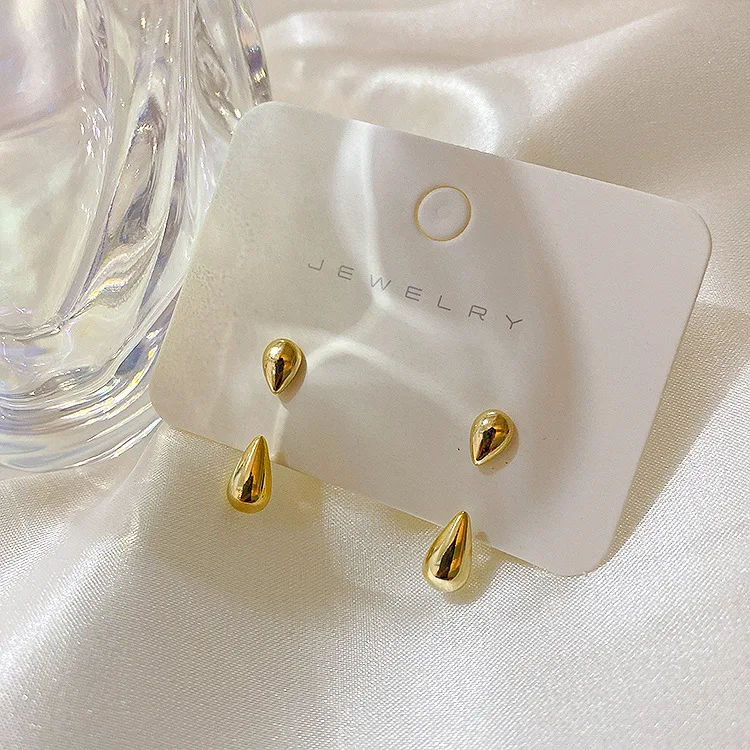 

New Trend Personalized Water Drop Small Metal Beads Gold Stud Earrings For Women Korean Fashion Ear Jewelry Gift
