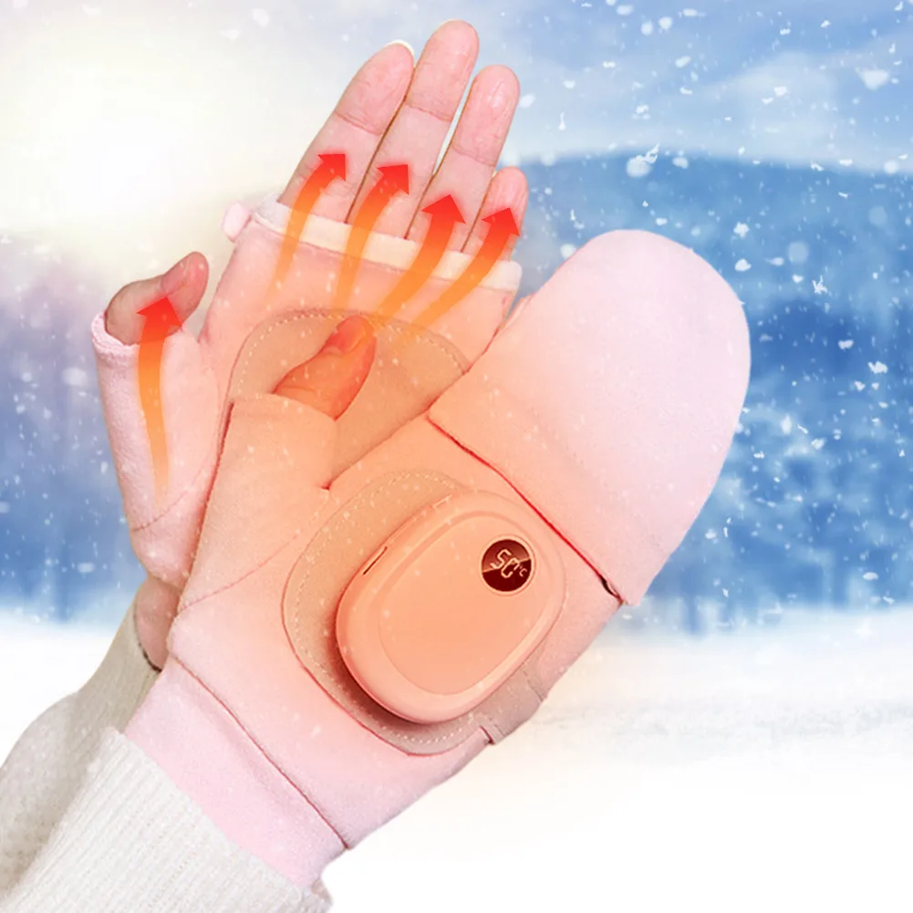 

Type-C Rechargeable Winter Warm Electric Heated Gloves Heating Gloves 3 Heat Levels Full & Half Heated Fingerless Heating Warmer