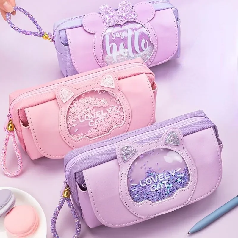 

Женский карандаш, милый розовый карандаш большой емкости для канцелярских принадлежностей, школьный Многофункциональный Карандаш/сумка для хранения маркеров