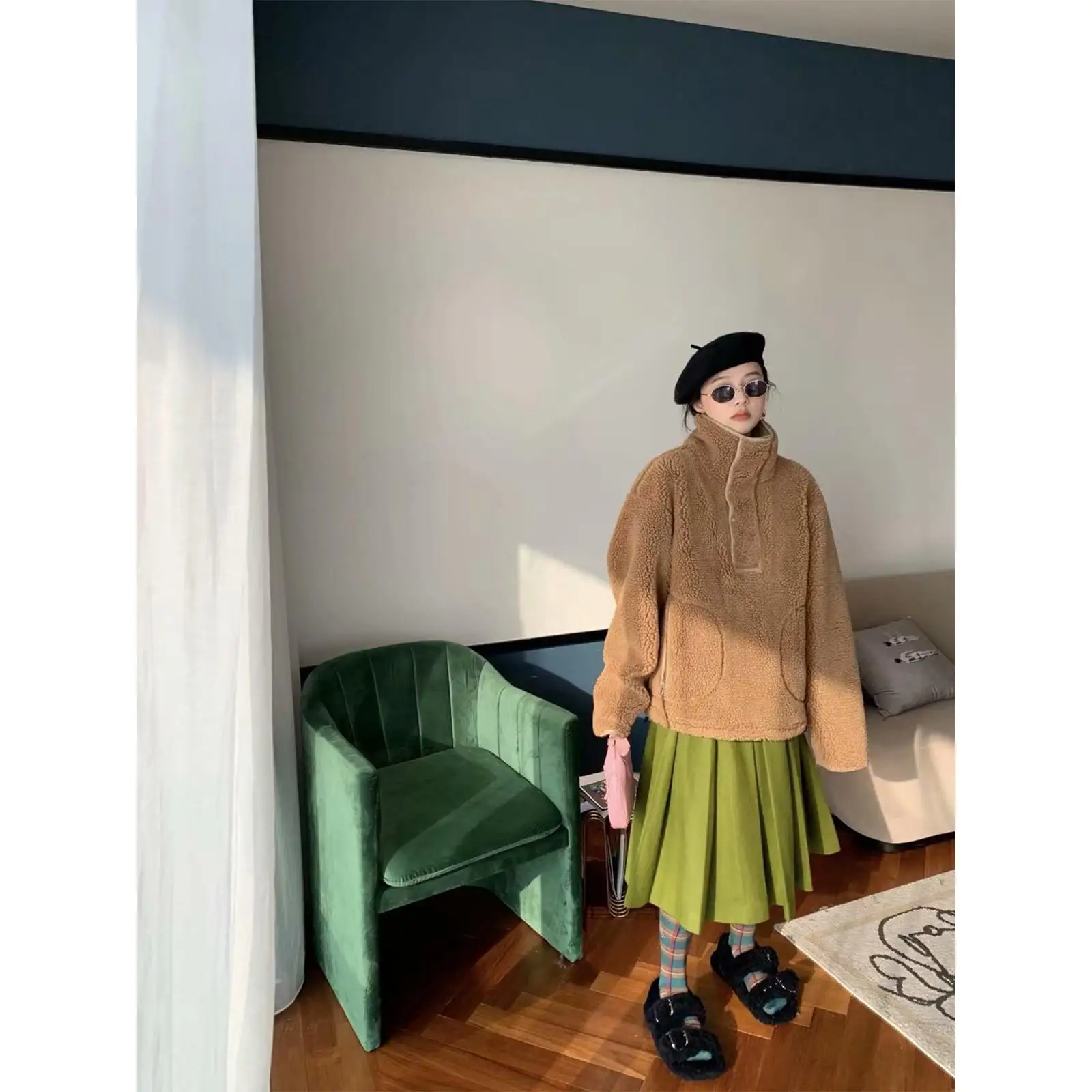Lamb hair coat women's autumn and winter lazy style loose casual long sleeve coat