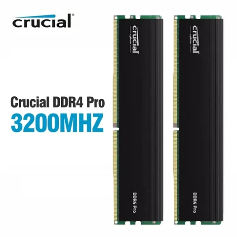 Оперативная память Crucial DDR4 Pro, 3200 МГц, 32 Гб (2x16 Гб)/64 ГБ (2x32 ГБ), комплект DDR4 3200MT/s (или 3000MT/s или 2666MT/s), память для настольного компьютера