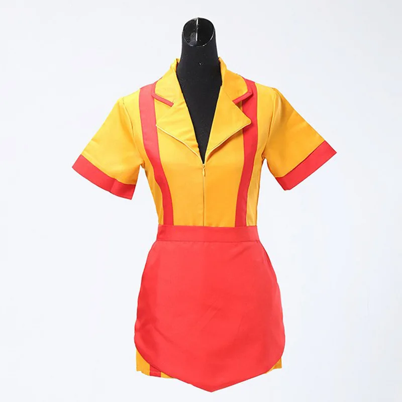 Custom Made 2 Broke Girls Costume Halloween Outfit Max Black Caroline Wesbox Channing Cosplay Suit Apron Dress |