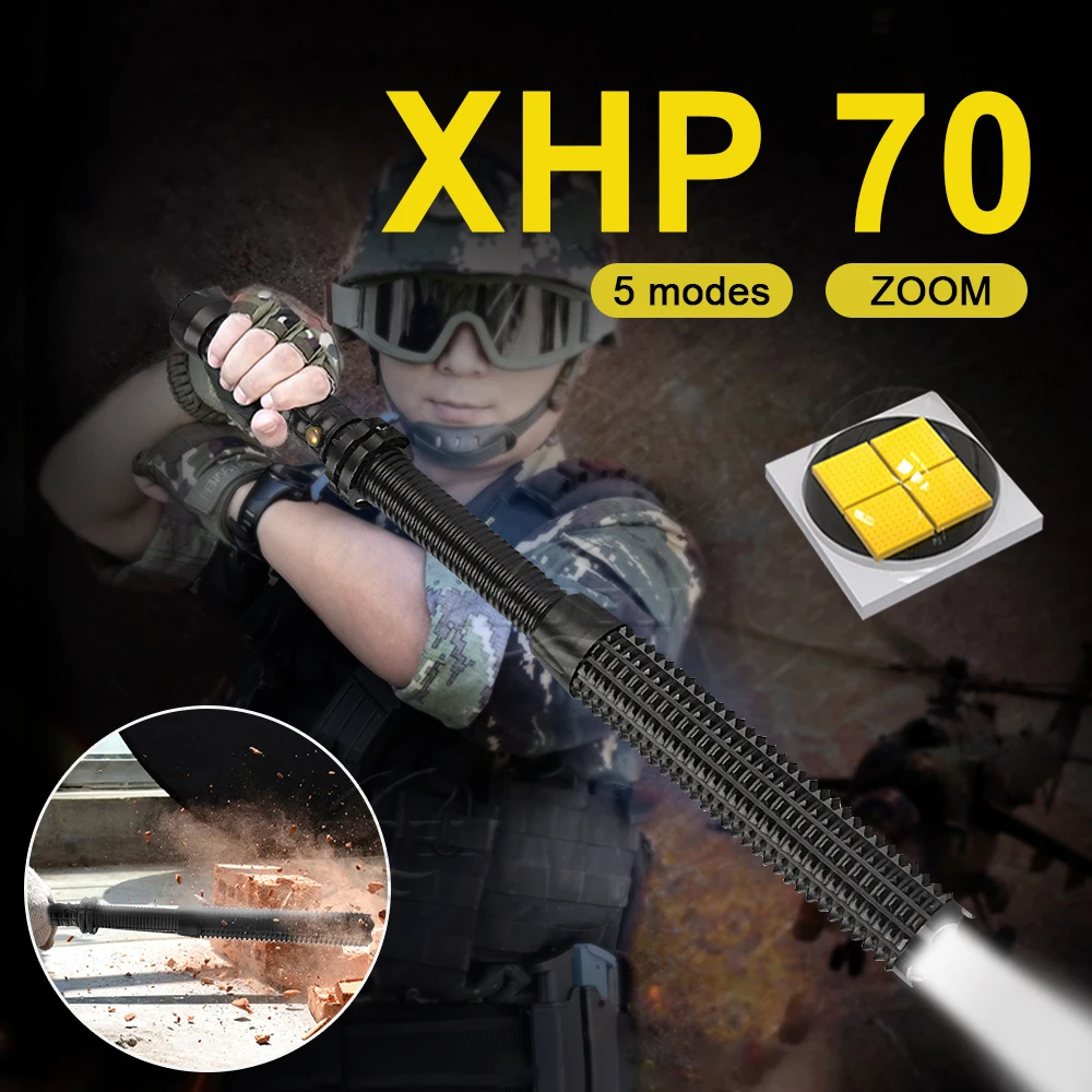 Супер тактический фонарь XHP70 LED Мощный перезаряжаемый фонарик 18650
