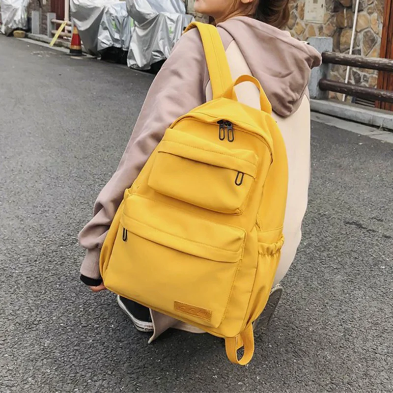 

Casual Women Backpack Solid Color Canvas School Bag for Teens Laptop Large Capacity Travel Bags Green Red Yellow Book Bag
