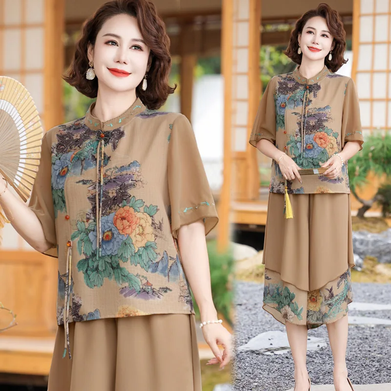 Летняя одежда для мам зарубежный темперамент Национальный стиль комплект женщин