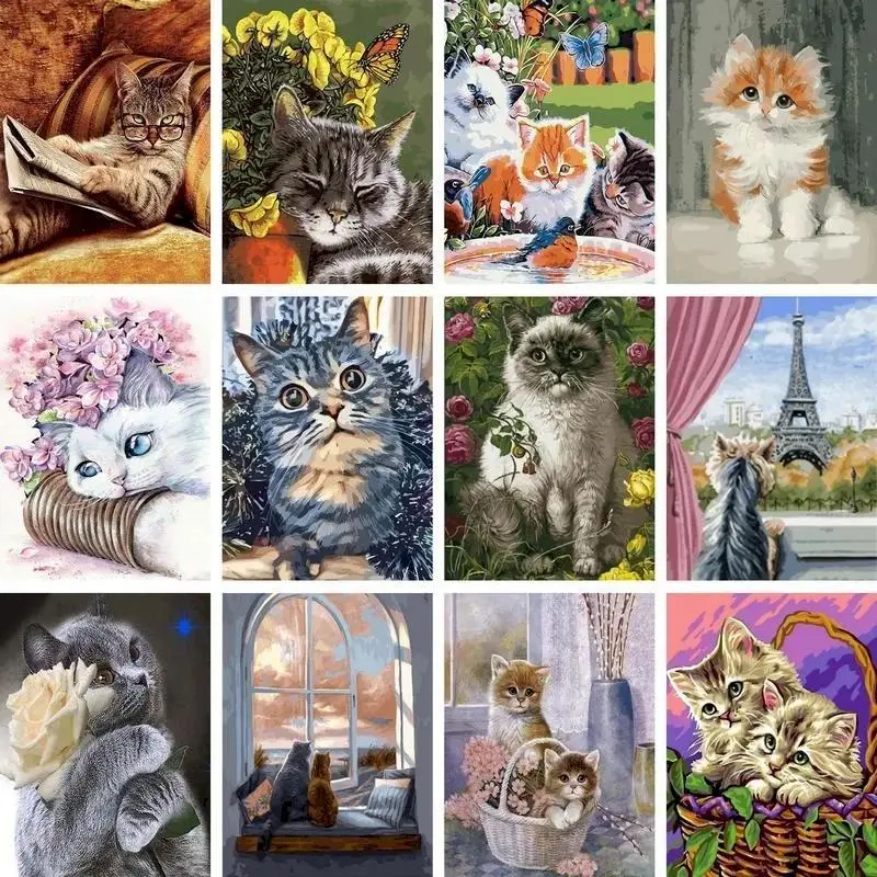 PhotoCustom 60×75cm Cat Painting By Numbers Animal Handpainted Kits Canvas Drawing Acrylic Paints Gift Artwork Home Decor