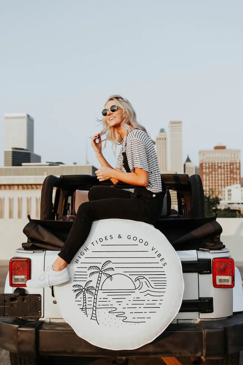 

High Tides and Good Vibes Tire Cover, Spare Tire Cover, Beach Design Tire Cover, Jeep Tire Cover