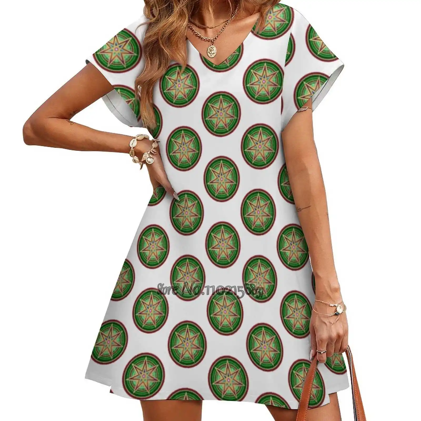 

Платье женское с V-образным вырезом и коротким рукавом