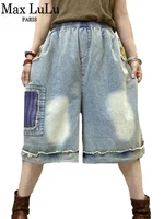 max lulu summer fashion japan designer women vintage large wide leg jeans elastic ripped trousers punk shorts casual loose pants