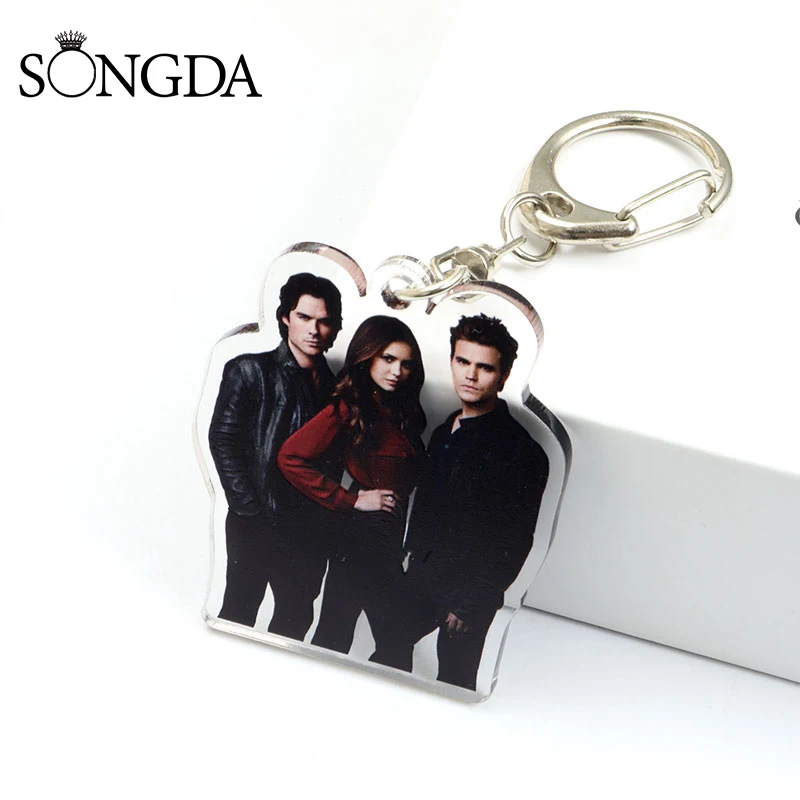 The Vampire Diaries Keychain Elena Stefan Acrylic Keyring Car Key Pendants Men Women Backpack Accessories Fashion Jewelry Gift