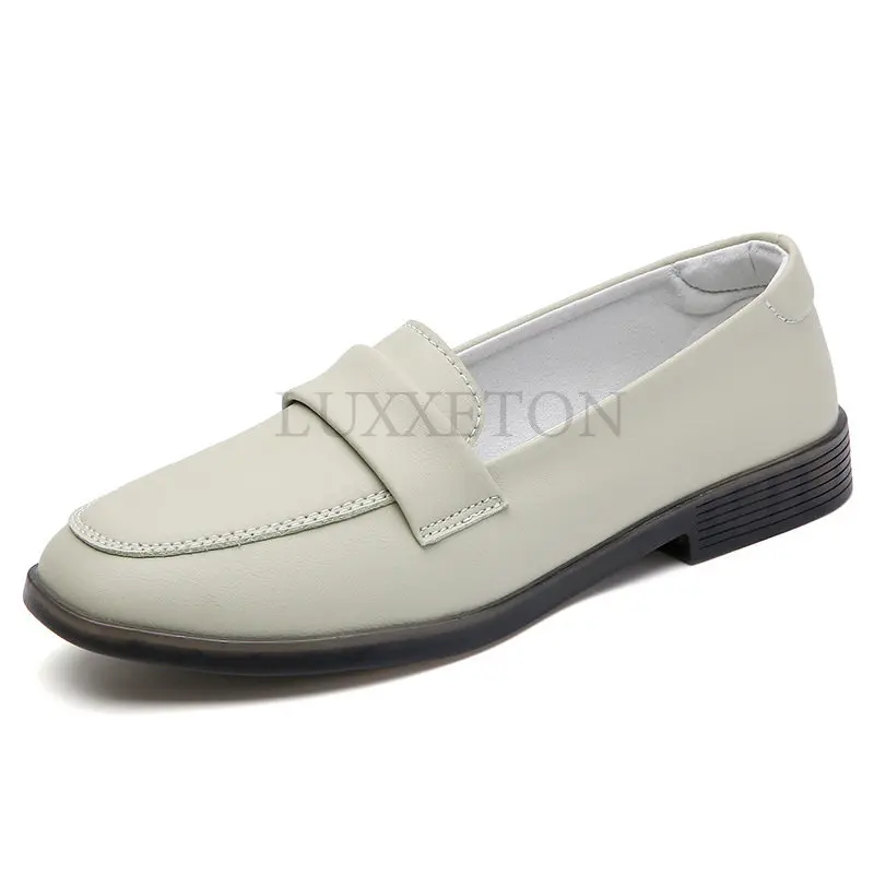 

One-pedal Lazy Lok Fu Shoes Female Spring New Korean Version of Joker Soft-soled Soft-skinned Comfortable Small Leather Shoes.