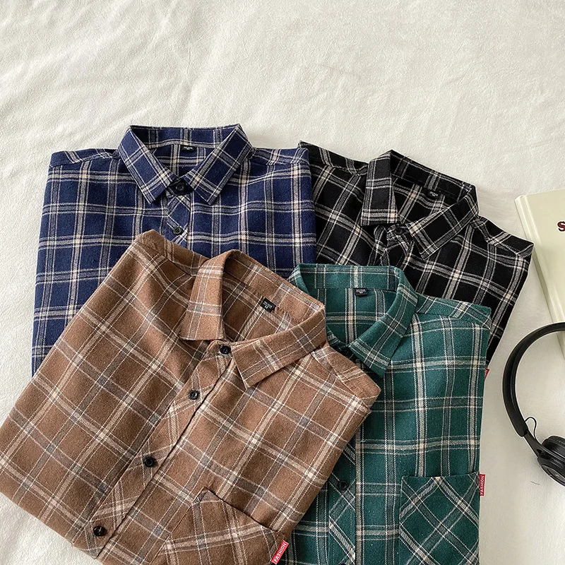 2022 harajuku Plaid Shirt Men Hip Hop Flannel Checked Over Size Shirts High Quality Spring New Oversize Streetwear Retro Blouses