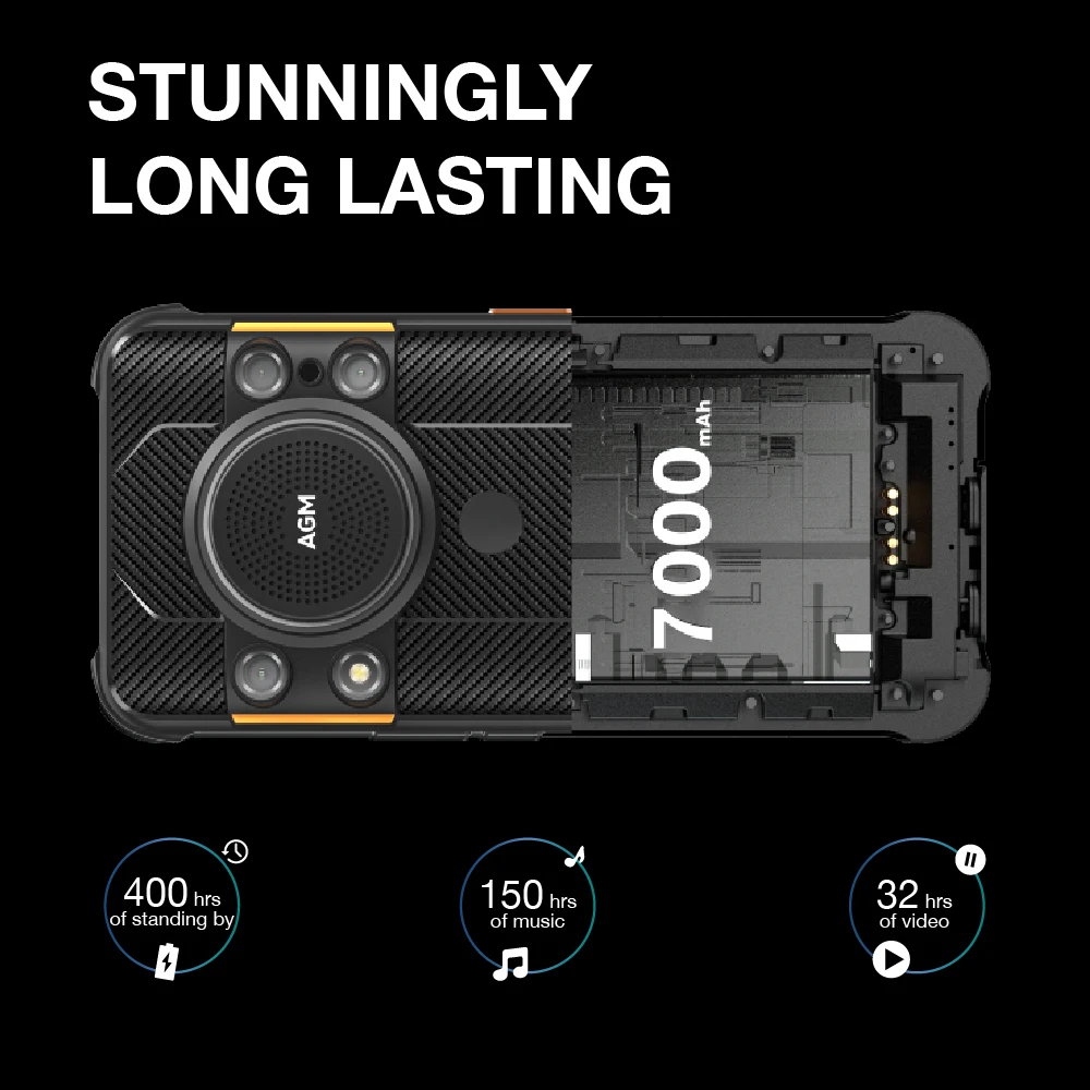 Фото AGM H5 6 + 128G Android 12 прочный смартфон 7000 мАч IP68/IP69K сотовый телефон 3,5 Вт громкий динамик функция ночного видения №3