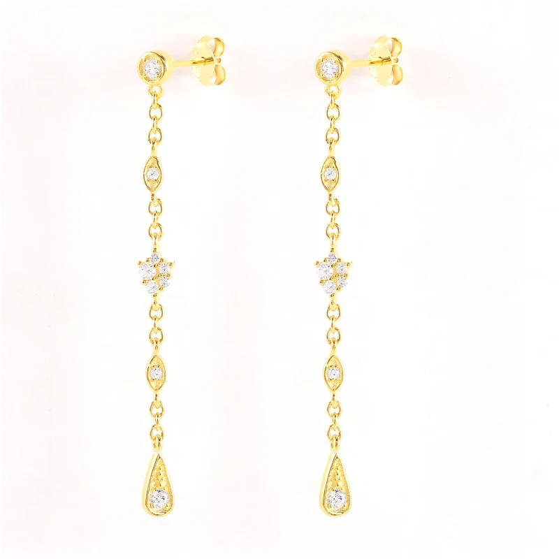 

Bohemian Piercing Water Drop Zircon Chain Pendant Ear Studs for Women Earrings Fashion Jewelry Ins Same Earing Party Aretes Gift