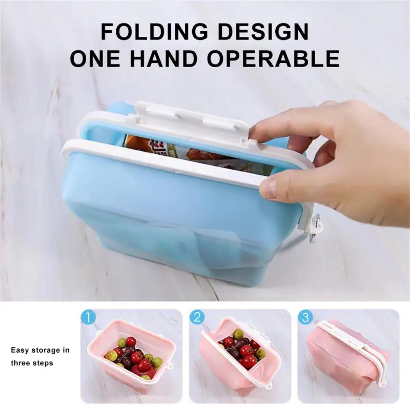 

Кухонные аксессуары Ланч-бокс, силиконовая сумка для хранения свежего воздуха, Складная портативная походная складная сумка для хранения ф...