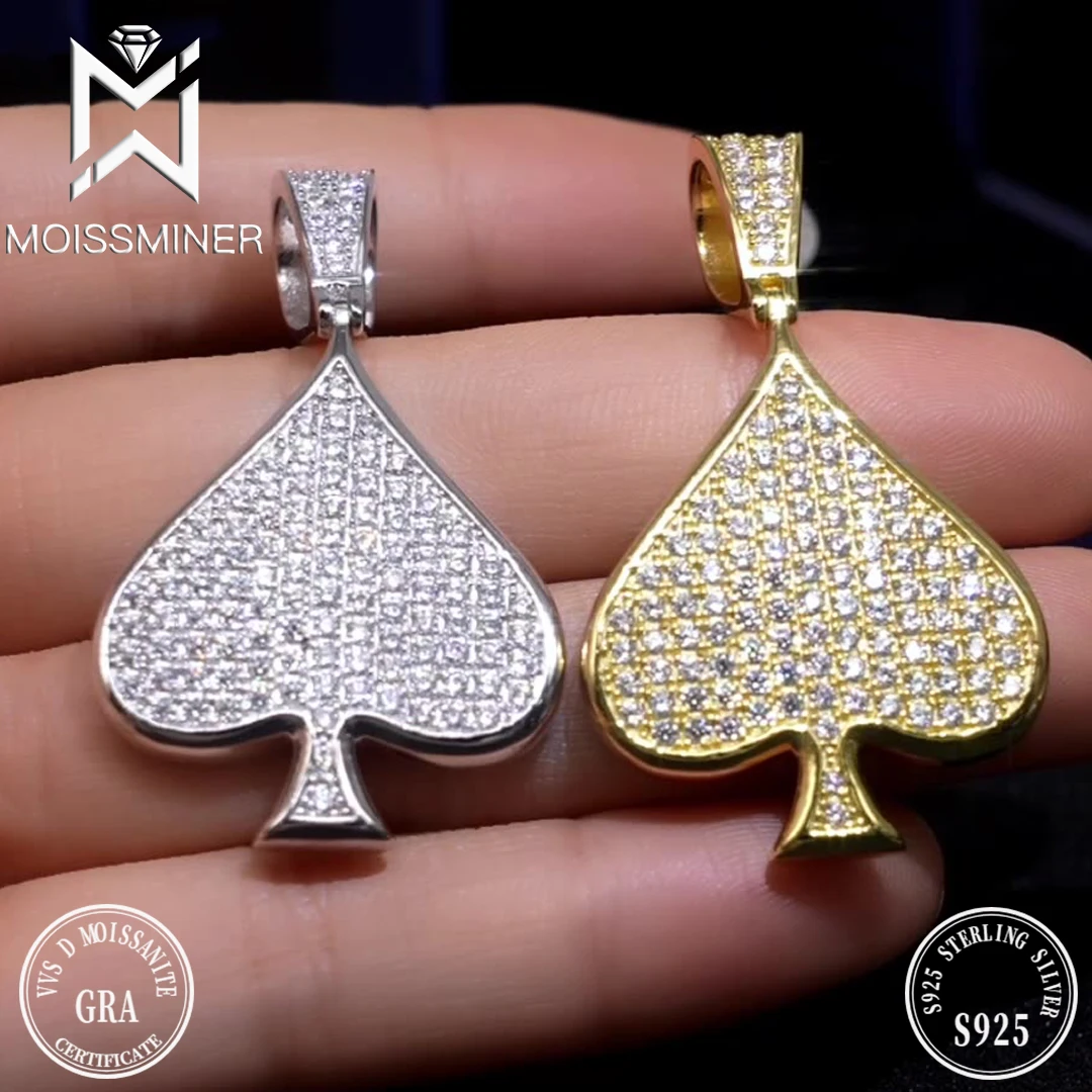 Moissanite Poker Spade Pendant Necklace For Men S925 Silver Real Diamond Iced Out Necklaces Women Jewelry Pass Tester With GRA