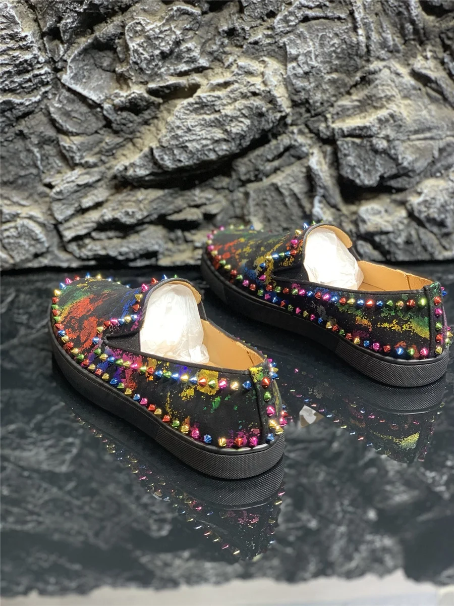 Luxury designer Men's Multicolor Spikes flats charm shoes Handmade Wedding Dress Evening Formal Shoes men Sapato Social Masculin