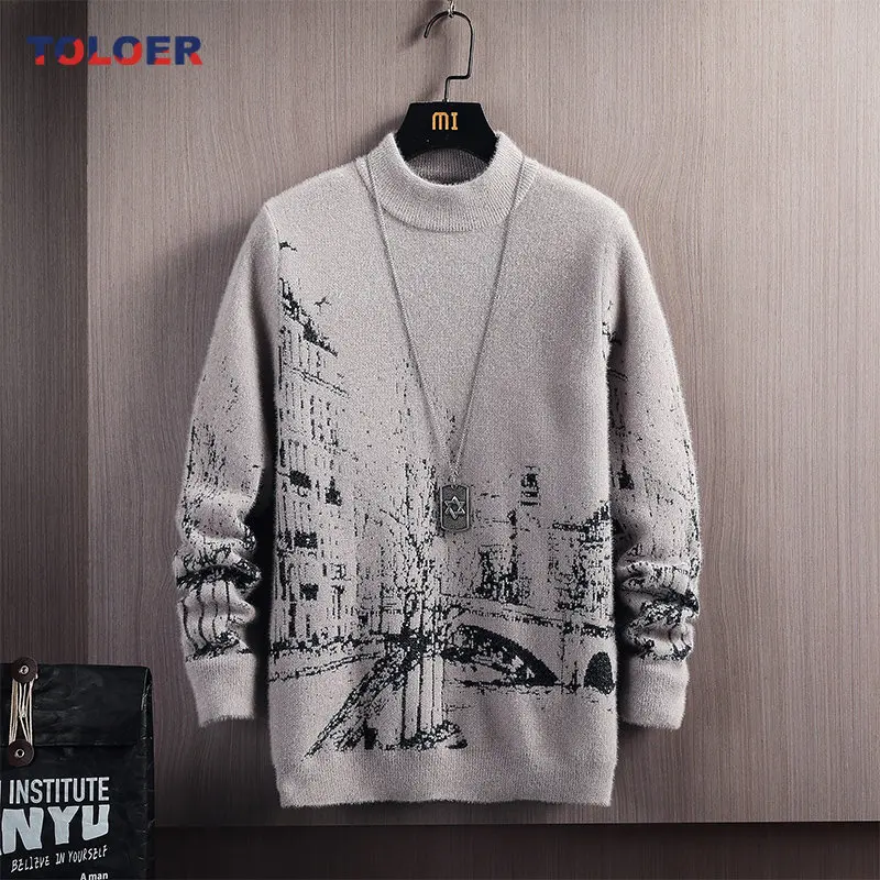 

Men's Sweater 2022 Casual Round Collar Knitwear Sweater Men Slim Sweaters Anime Pattern Pullovers Mens Autumn Winter Harajuku