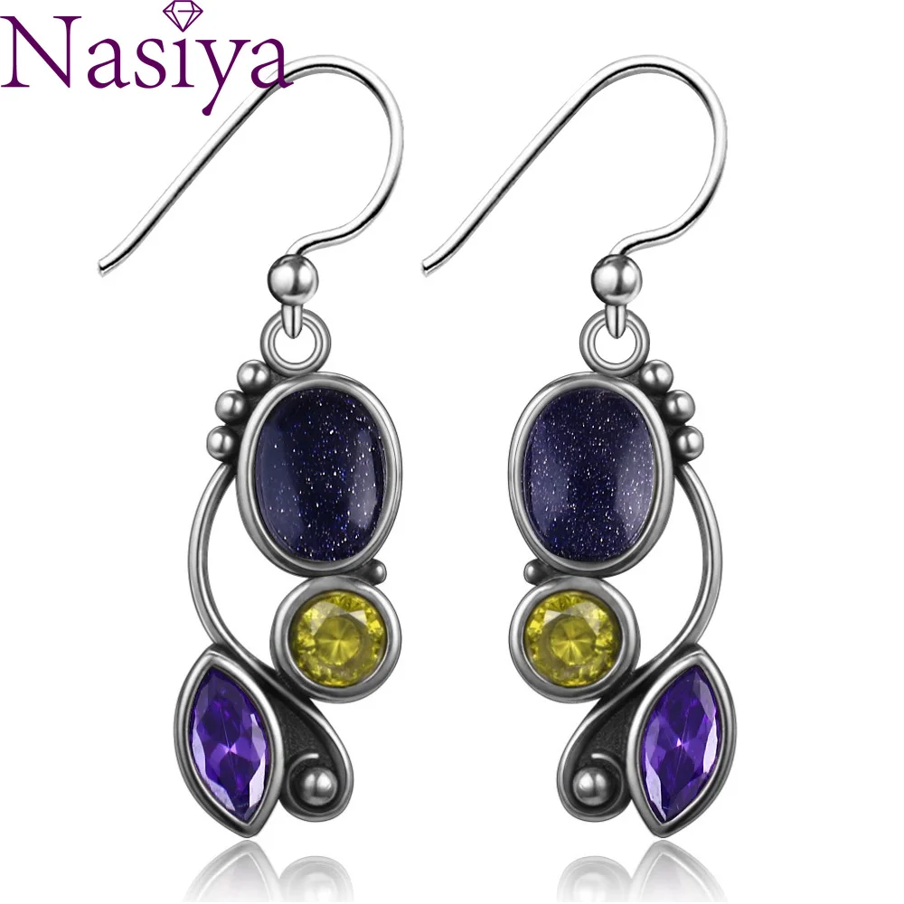 

Silver Earring Wedding Blue Sandstone Drop Earrings For Women Fine Jewelry Earring Girl's Party Engagement Gifts