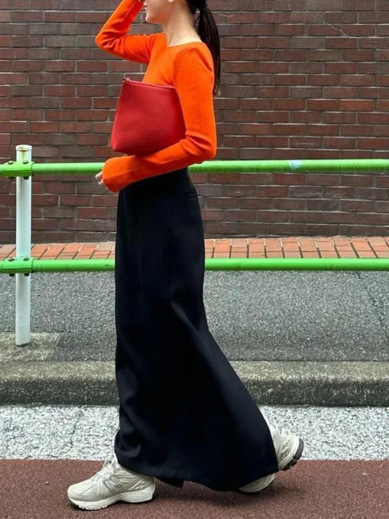 Осень 2024 новая японская простая длинная юбка Женская винтажная прямая цельная с