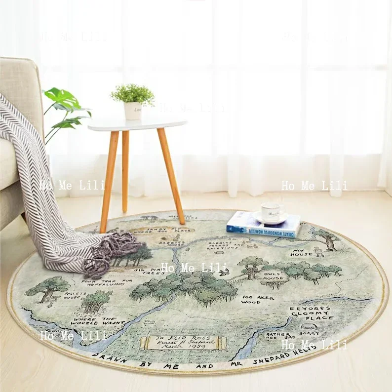 Деревянный круглый коврик Лесной нескользящий Фотофон мультяшная карта коврики