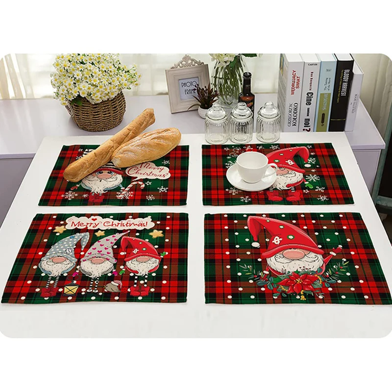 

Nordic Santa Printed Table Place Cloth Christmas Dining Linen Decorative Mat Pad Kitchen Antifouling Cloth Home Decoration