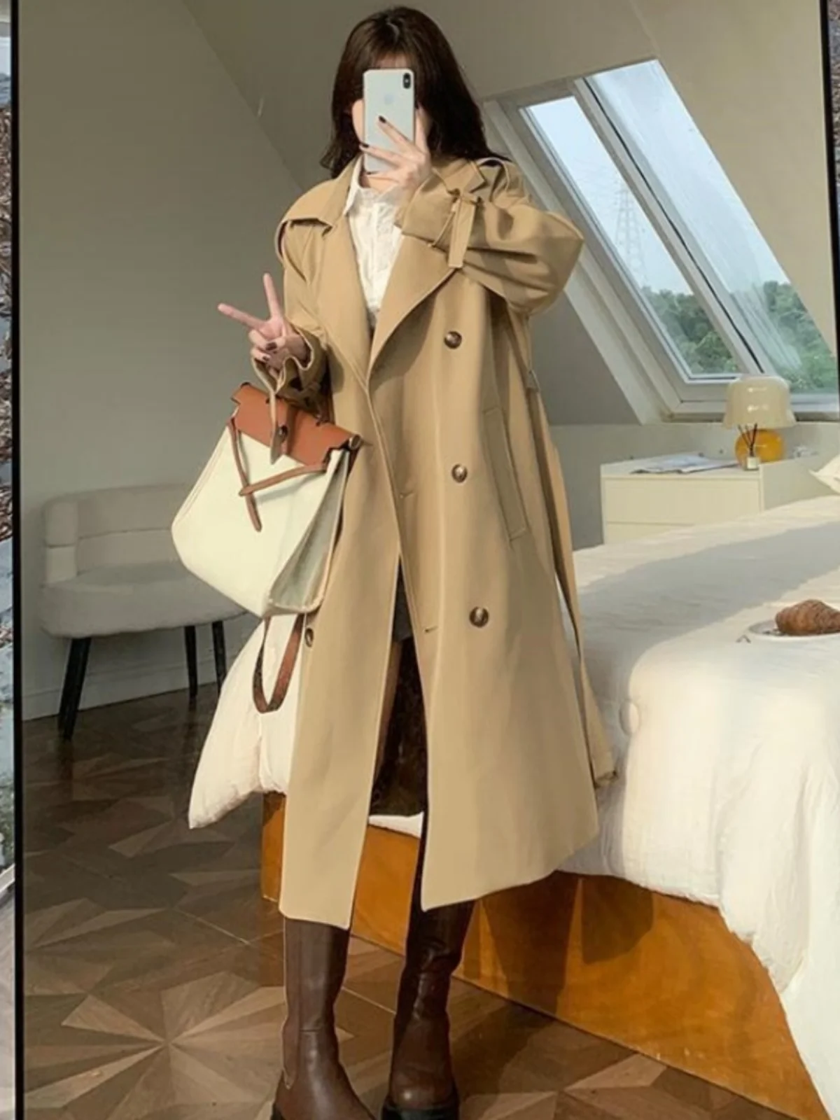 Весна и осень 2024 британский плащ средней длины выше колена женский