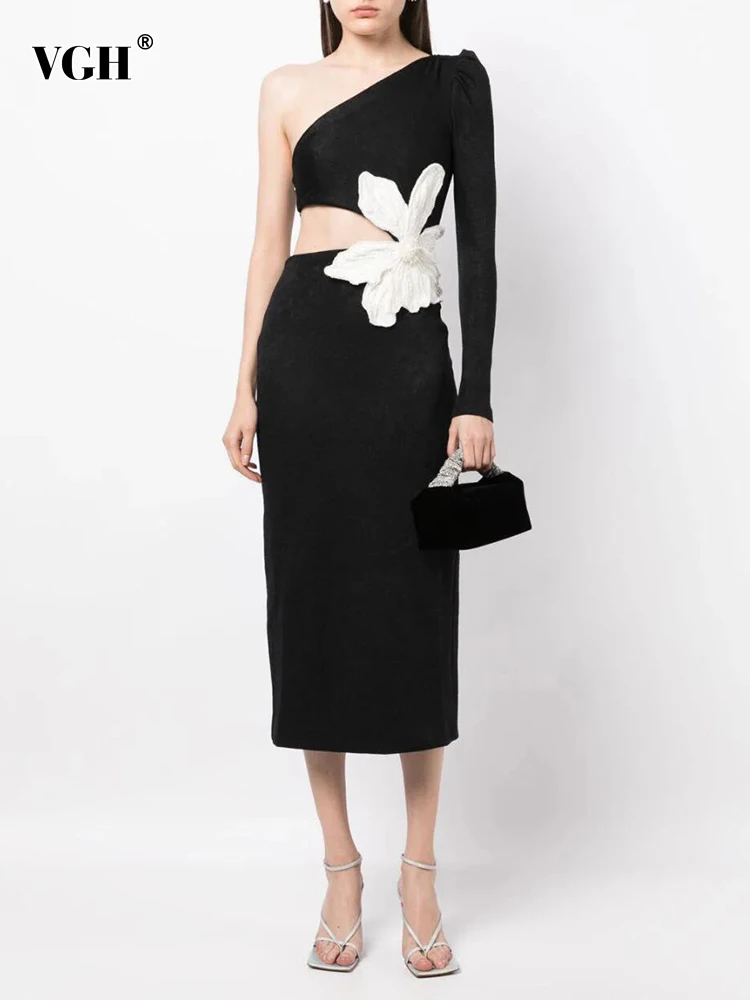 

Женское платье с вырезом на одно плечо, с длинным рукавом