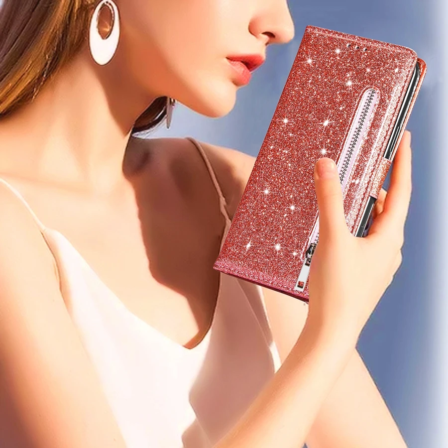Wallet Glitter Leather Case For Xiaomi Redmi 10C 9A 9C 9T Note 11 Pro 10 Pro 9S Poco M5 M4 Pro X4 GT F4 C40 11T 12 Lite 12T 13