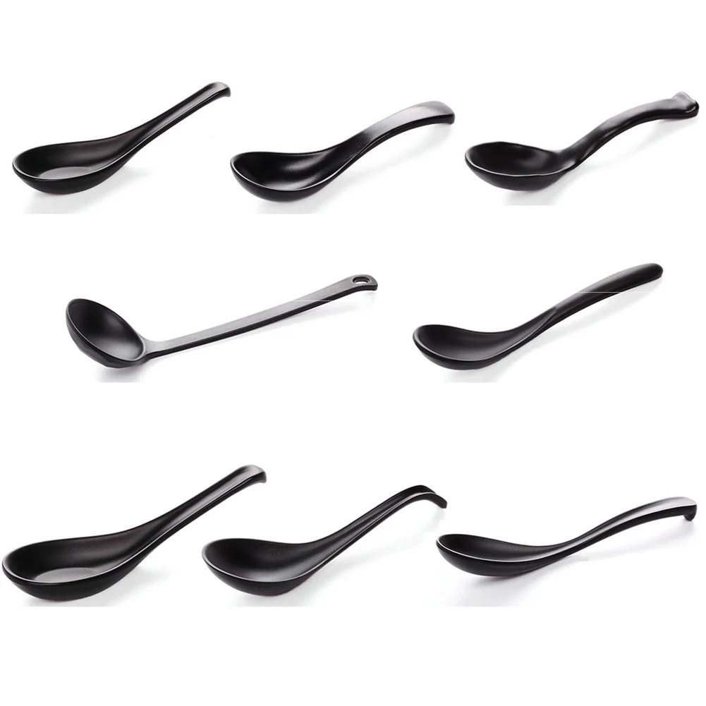 

Japanese 1Pc Black Matte Spoon Chinese Soup Spoon Round Anti-Fall Earl Scoop Scoop Thick Cooking Meal Food Spoon Dinnerware