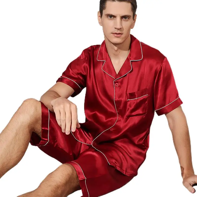 Мужская Летняя пижама из натурального шелка с коротким рукавом |