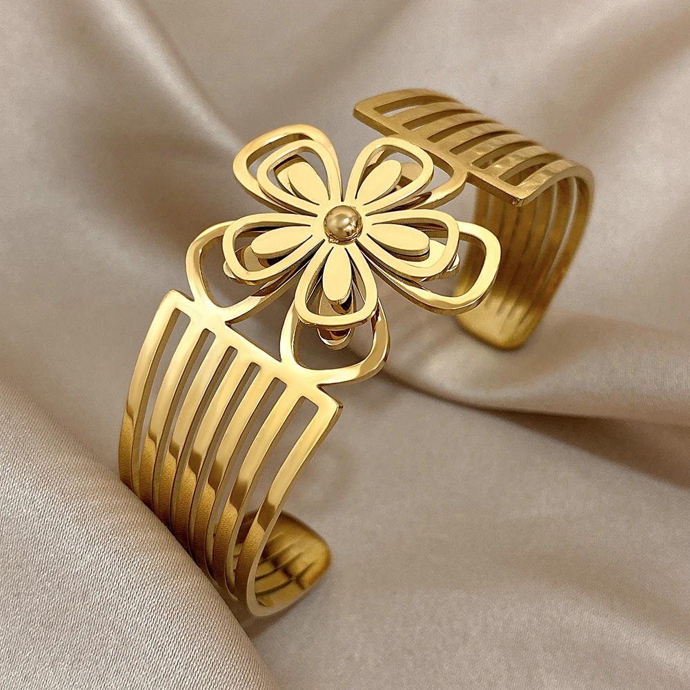 Greatera мужской браслет-манжета с двойным цветком винтажный дизайн из нержавеющей