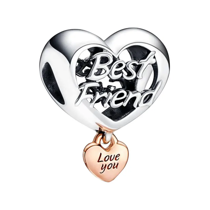 

Friendship Hearts Charms For Women Rose Gold Love You 925 Sterling Silver Open Best Friend Jewelry Making DIY Original Bracelets