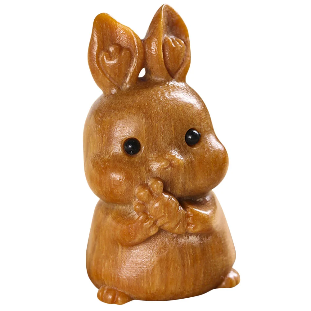 

Rabbit Bunny Statueanimal Wooden Accessories Inch Figurine Ornament Ornaments Charms Pendant Feng Mini Shui Zodiac Decor Year