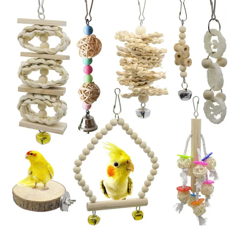 

8 Pieces Pack Parrot Playset Pet Bird Playset Log Color Undyed Healthy and Environmentally Friendly Pet Bird Supplies Bird Toys