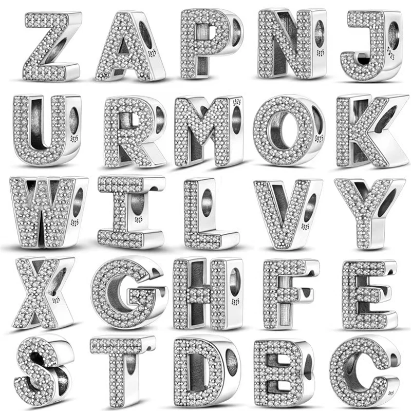 

Alphabet Collection 925 Sterling Silver Letter " A -Z " Charm Fits All European DIY Bracelets Necklaces Jewelry