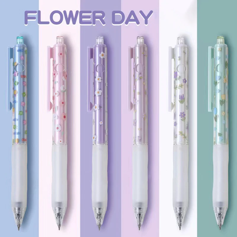 

Little Fresh Flowers Gel Pen 0.5mm Black Ink Signature Pen Kawaii Automatic Neutral Pen Korean Stationery School Office Supplies