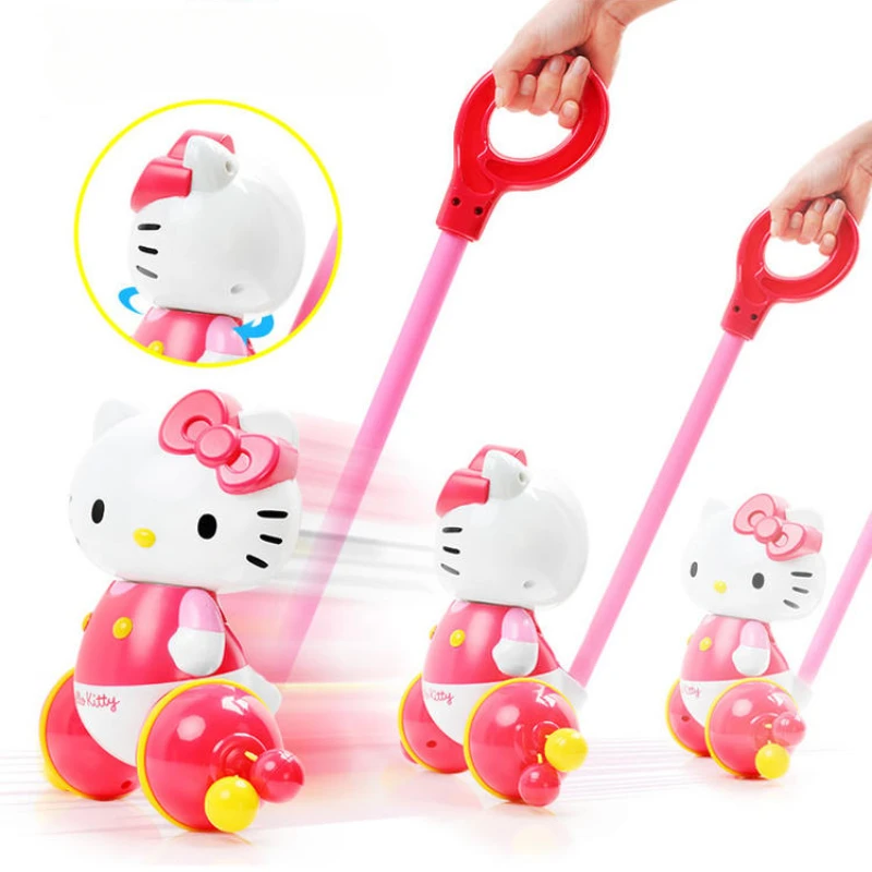 

Funny Hello Kitty Baby Push Walking Trolley Sounds Rolling Rattle-drum Kids Baby Toys Gifts Anime Figure