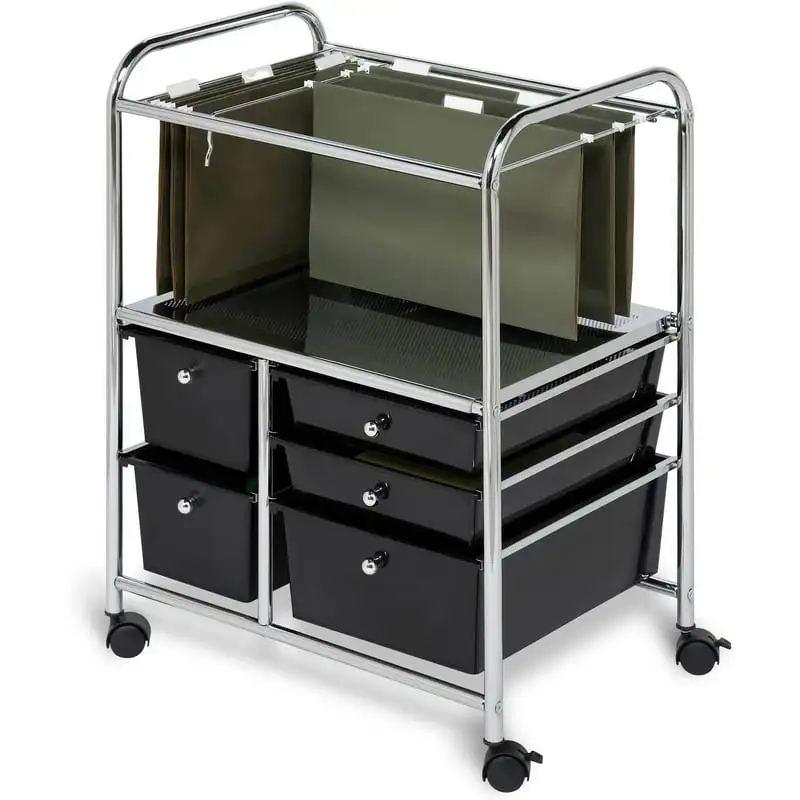 

Can Do Rolling File Cart With Five Drawers, Black