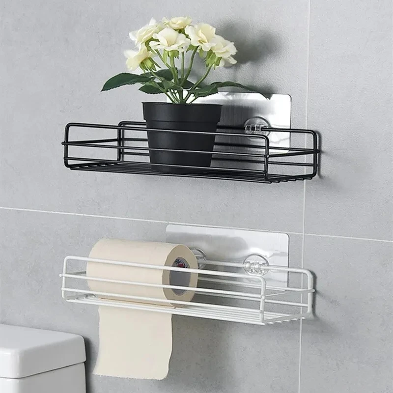 

2 Pcs Bathroom Storage Rack Kitchen Organizer Shelf Black Shelves Corner Frame Iron Shower Punch Free Mounted Caddy Rack