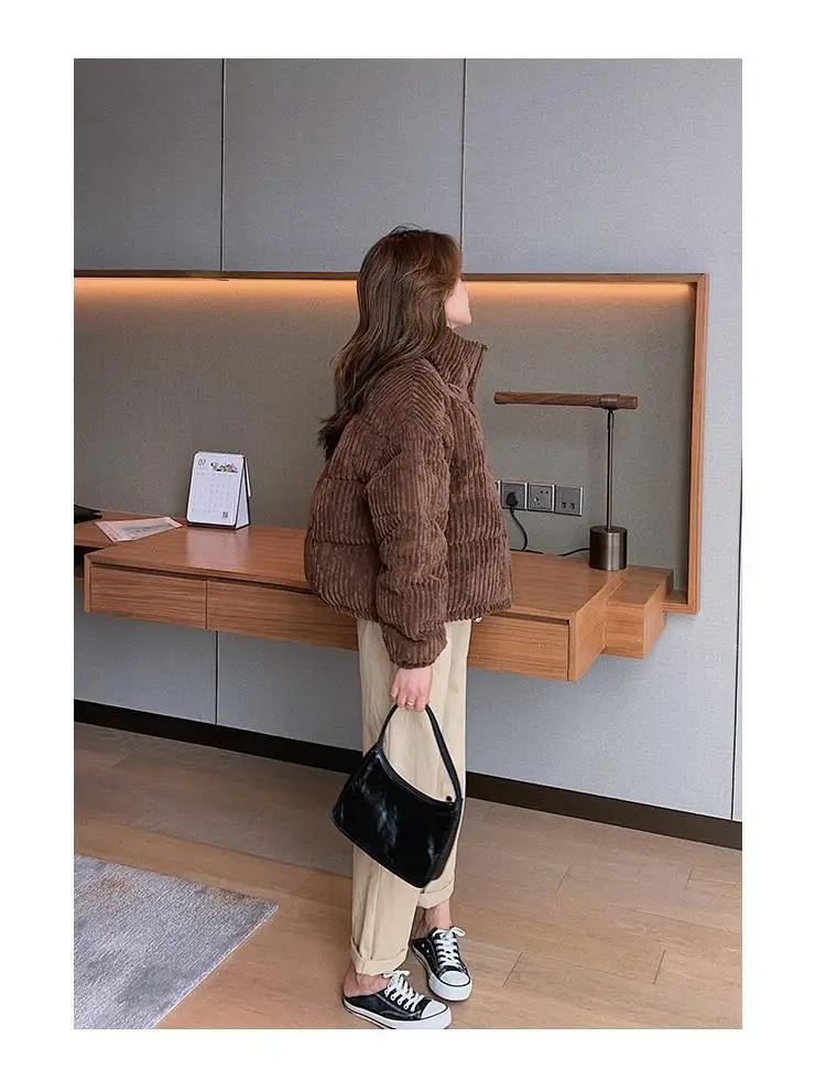 2022 Sweet Girl Pink Short Top Korea Chic Autumn  Winter Short Cotton-padded Jacket  Corduroy Thickened School To  Women