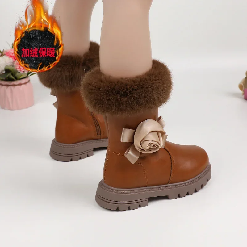 Детские длинные кожаные сапоги на молнии сзади новинка 2024 зимние модные детские