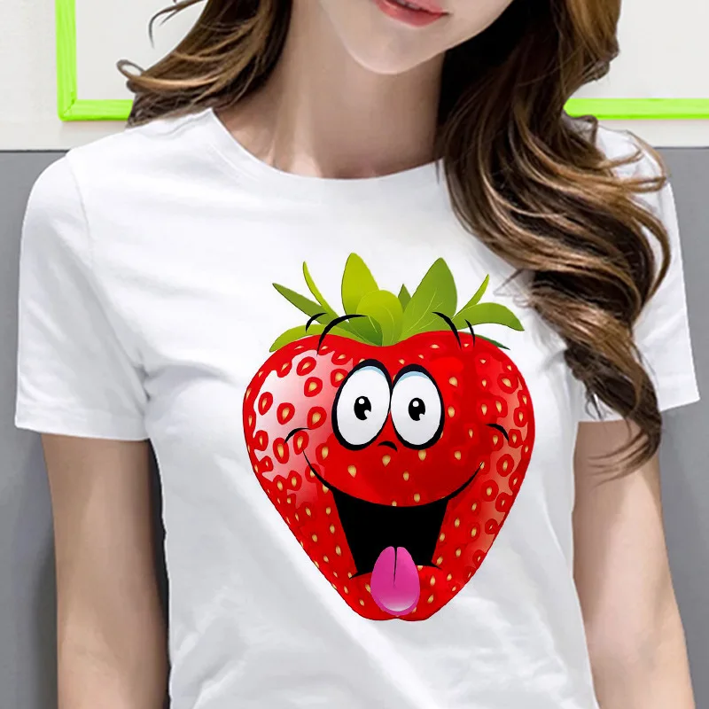 

Strawberry Print Women T Shirt Short Sleeve O Neck Loose Women Tshirt Ladies Tee Shirt Tops Clothes Camisetas Mujer
