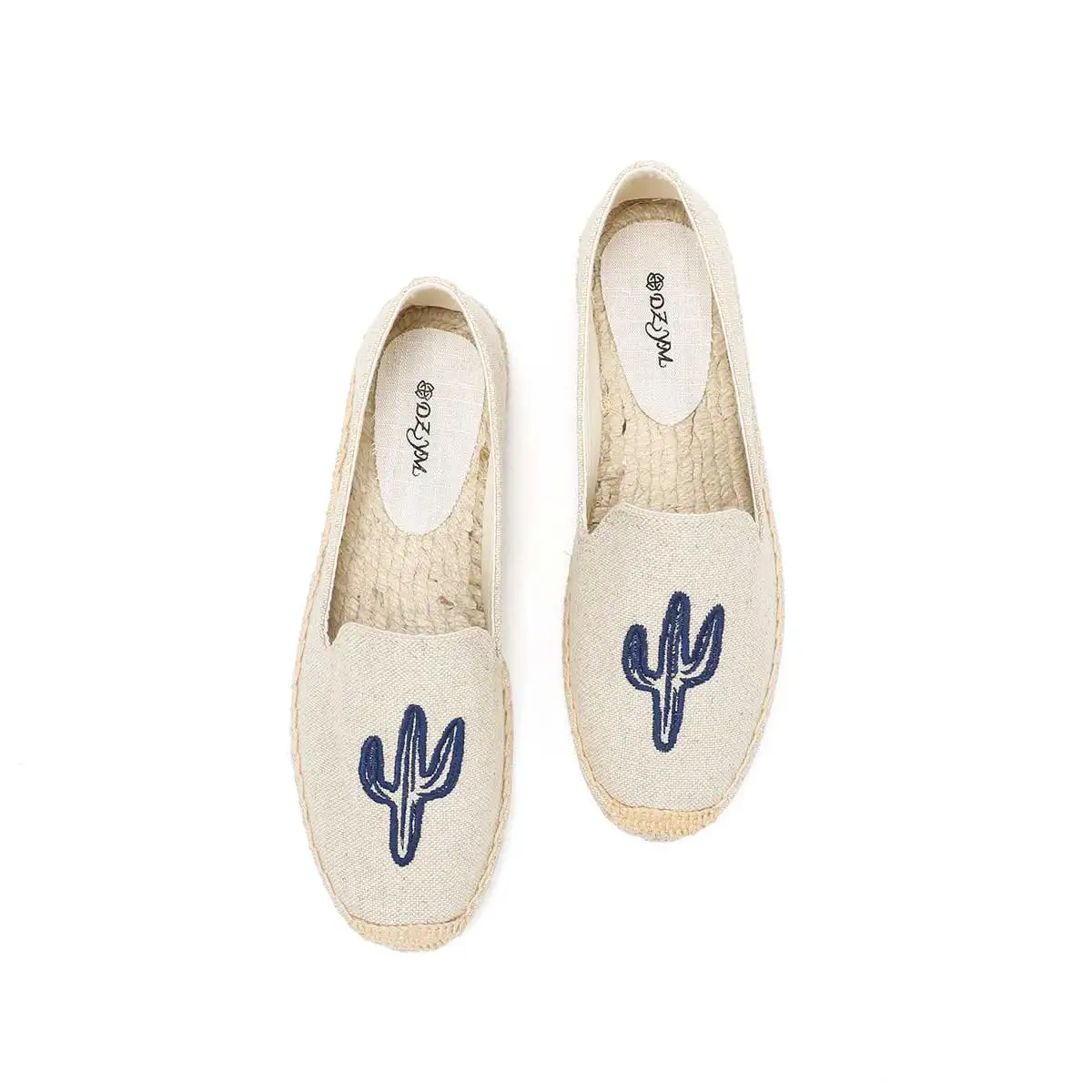 Туфли женские льняные с вышивкой простые повседневные холщовые туфли на плоской