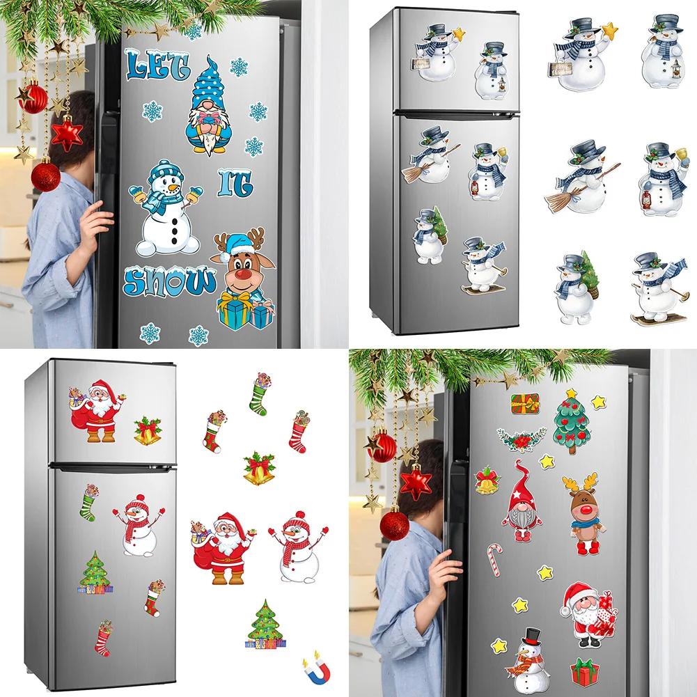 Christmas Cartoon Magnet Fridge Stickers Tree Santa Elk Snowman Kitchen Wall Xmas Magnetic Decoration